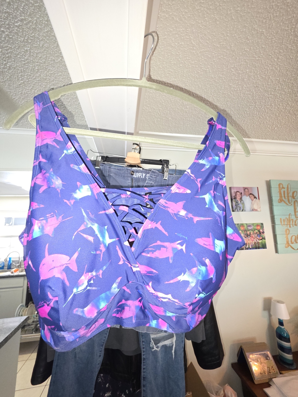 torrid Purple Multi Shark Print Lace-Up Swim Top